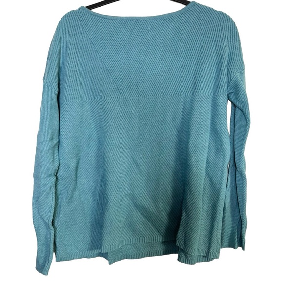 J.Jill Blue Textured Ribbed Cotton Blend 3/4 Sleeve Top Size Medium - Picture 2 of 5